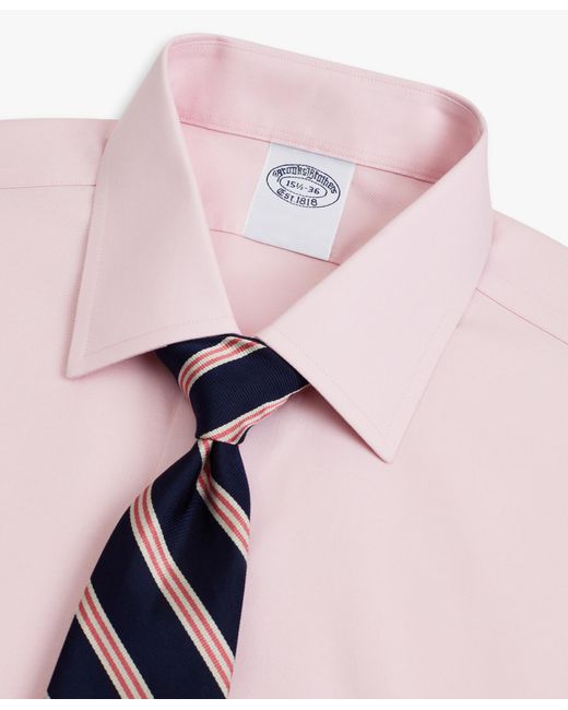 Brooks Brothers Pink Light Regular Fit Non-Iron Stretch Supima Cotton Pinpoint Oxford Cloth Dress Shirt With Ainsley Collar for men