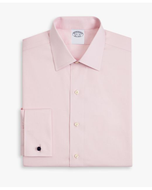 Brooks Brothers Pink Light Regular Fit Non-Iron Stretch Supima Cotton Pinpoint Oxford Cloth Dress Shirt With Ainsley Collar for men