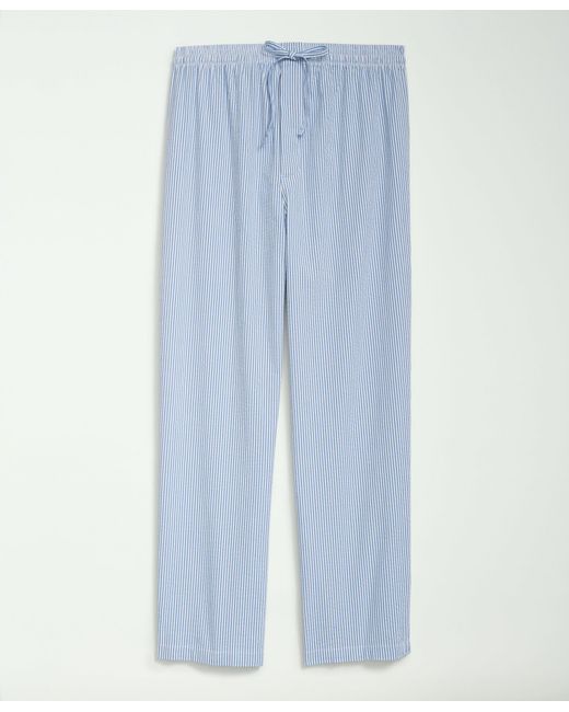 Brooks Brothers Blue Stretch Cotton Seersucker Striped Pajamas for men