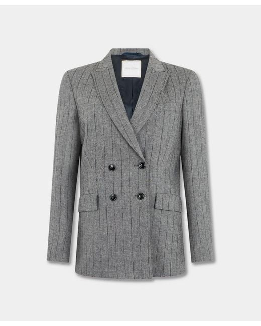 Brooks Brothers Gray Double Breasted Pinstripe Wool Blazer