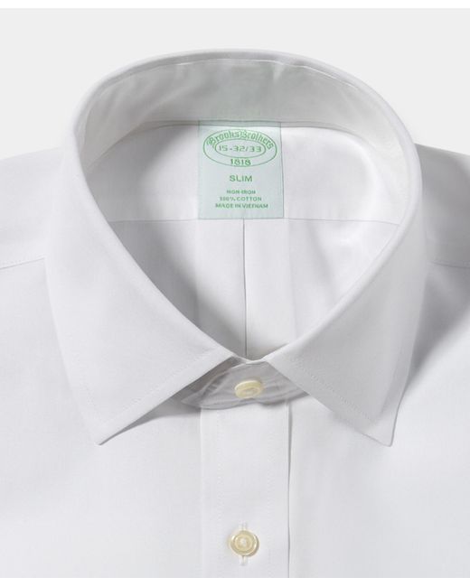 Brooks Brothers White Slim Fit Non-Iron Oxford Pinpoint Shirt With Ainsley Collar for men