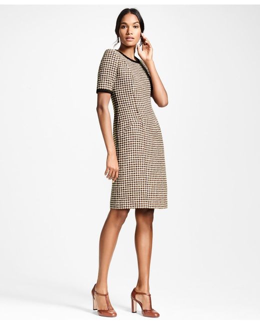 Brooks Brothers Checked Tweed Aline Dress in BrownBlack (Brown