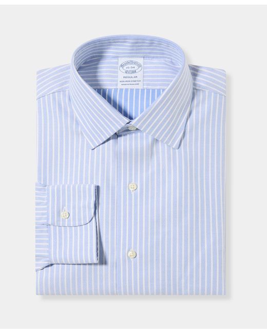 Brooks Brothers Blue Regular Fit Non-Iron Striped Dobby Supima Cotton Shirt With Ainsley Collar for men