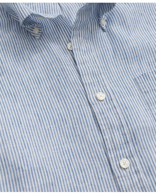 Brooks Brothers Blue Irish Linen Short Sleeve Candy Striped Sport Shirt for men