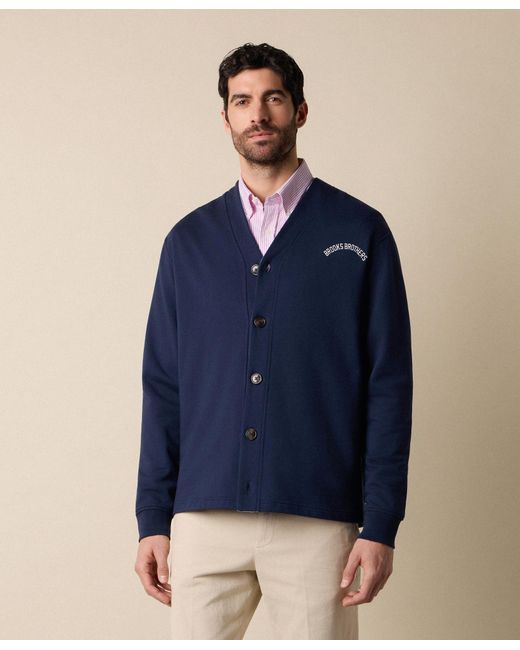 Brooks Brothers Blue V-Neck Cotton Cardigan With Logo Print for men