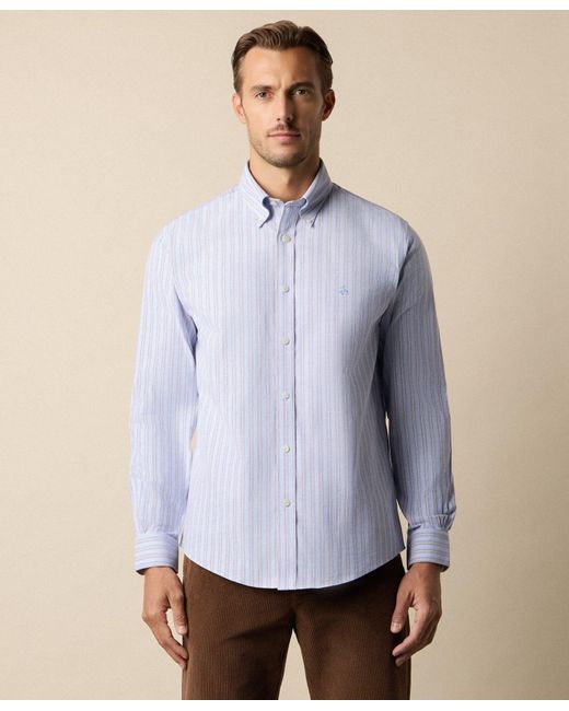 Brooks Brothers Blue Regular Fit Non-Iron Striped Stretch Oxford Shirt With Button Down Collar for men