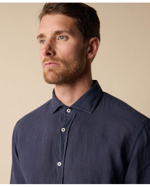 Brooks Brothers Blue Slim Fit Linen Shirt With Spread Collar for men
