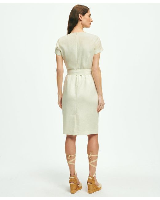 Brooks Brothers White Utility Belted Sheath Dress In Linen