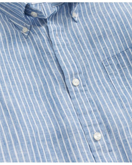 Blue White Striped Regular Fit Linen Sport Shirt With Button Down Collar Brooks Brothers de hombre