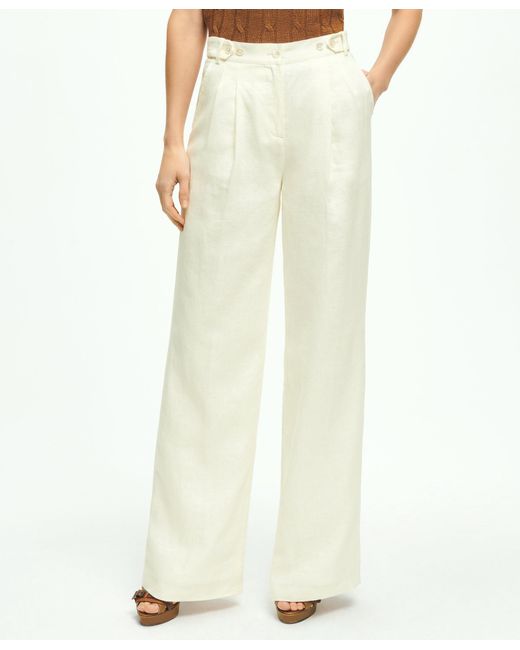 Brooks Brothers Natural Pleated Wide-leg Linen Trousers