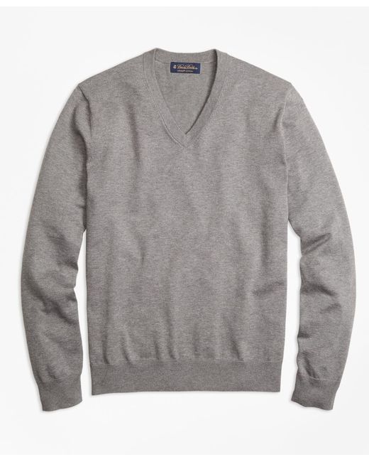 Brooks brothers Supima® Cotton V-neck Sweater in Gray for Men - Save 41 ...