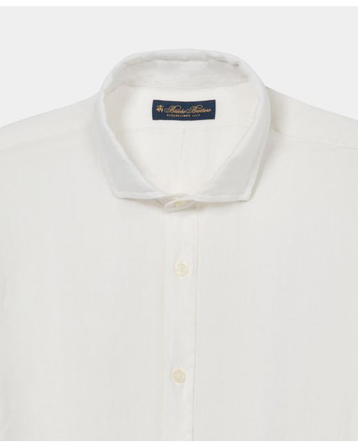 Brooks Brothers White Regular Fit Linen Shirt With Spread Collar for men