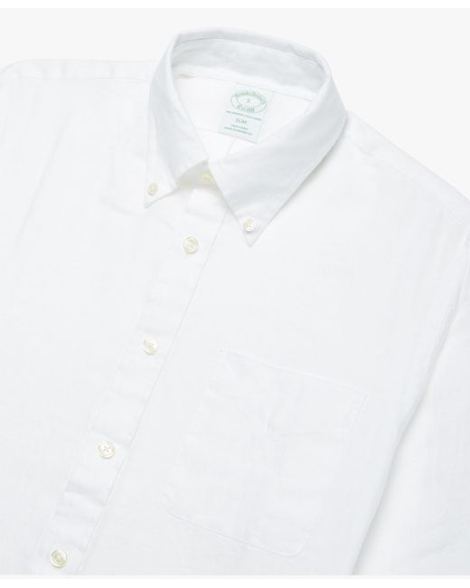 Brooks Brothers White Regular Fit Irish Linen Sport Shirt for men