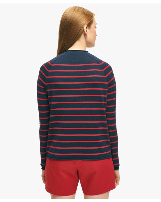 Navy And Red Mariner Striped Silk-cotton Sweater di Brooks Brothers
