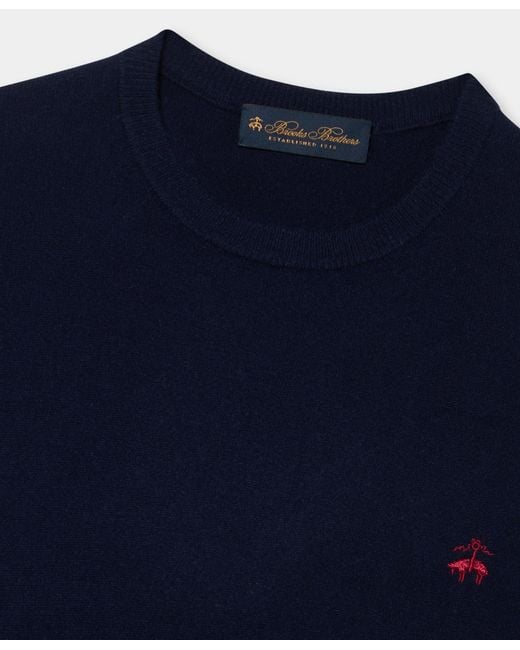 Brooks Brothers Blue Lambswool Crewneck Sweater With Logo for men