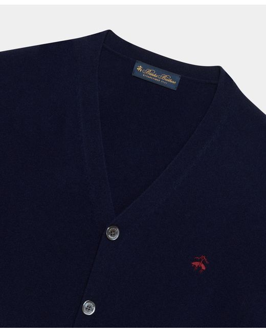 Brooks Brothers Blue Lambswool Cardigan With Logo for men