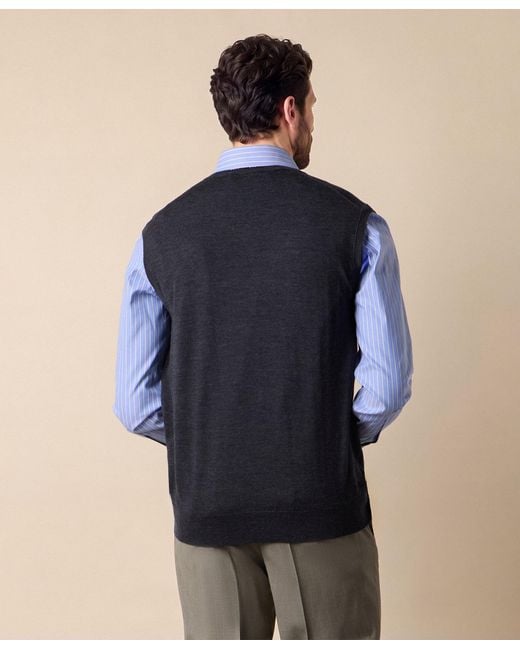 Brooks Brothers Blue Merino Wool Sweater Vest for men