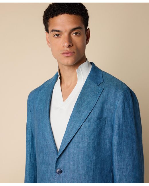 Brooks Brothers Blue Herringbone Linen Blazer for men