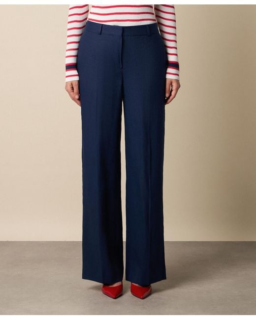Brooks Brothers Blue Wide Leg Tailored Linen Trousers