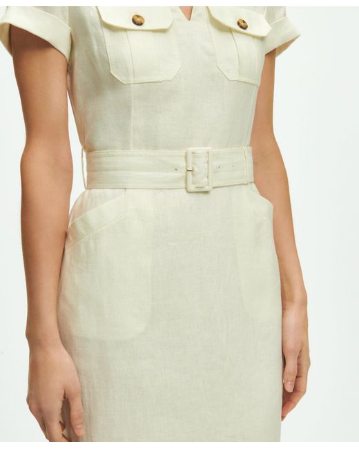 Brooks Brothers White Utility Belted Sheath Dress In Linen