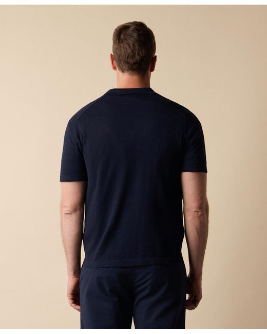 Brooks Brothers Blue Cotton-Linen Knit Polo Shirt for men