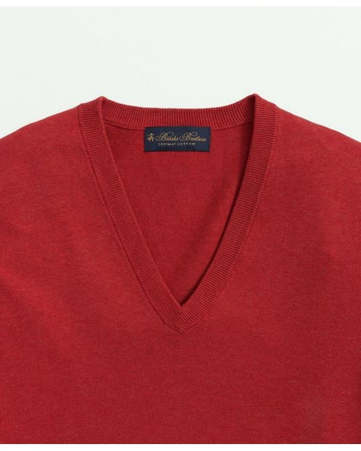 Brooks Brothers Red Supima Cotton V-neck Sweater for men