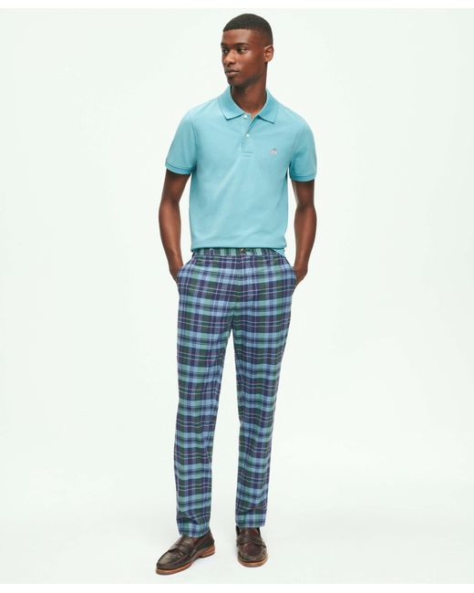 Brooks Brothers Blue Cotton Madras Pants for men
