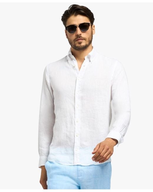Brooks Brothers Weißes Button-down-freizeithemd Aus Leinen in White für Herren