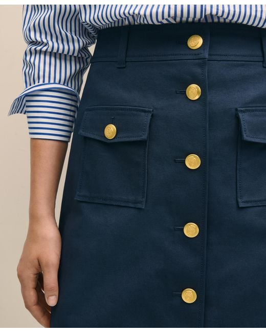 Falda De Faille De Algodón Con Botones Dorados Brooks Brothers de color Blue