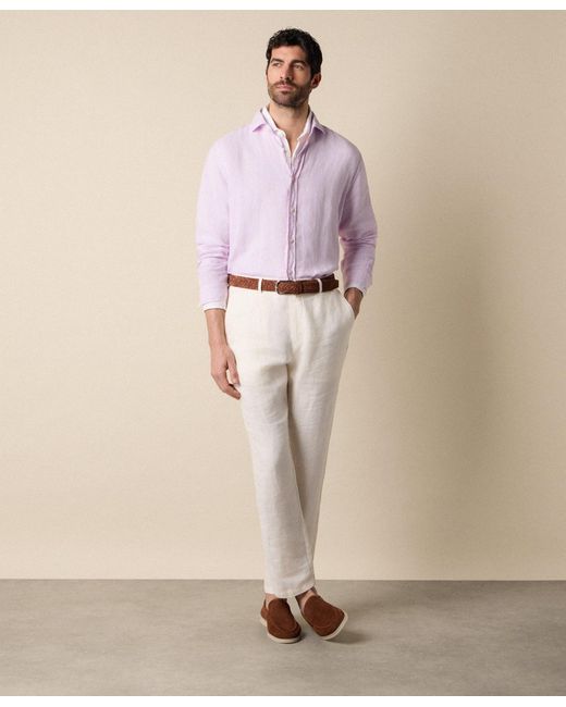 Brooks Brothers Pink Regular Fit Linen Shirt With Spread Collar for men