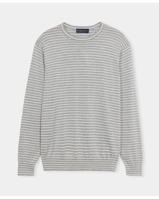 Brooks Brothers Gray Striped Cotton-Silk-Linen Crewneck for men