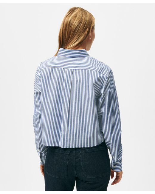 Brooks Brothers Blue Cropped Striped Cotton Poplin Shirt