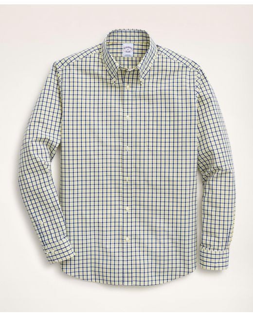 Brooks Brothers Cotton Friday Shirt, Poplin Blue Check in Yellow (Gray