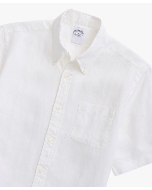 White Regular Fit Irish Linen Short-sleeve Sport Shirt With Button-down Collar Brooks Brothers de hombre