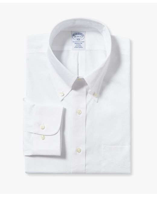 Brooks Brothers White Regular Fit Non-Iron Dress Shirt With Polo Button Down Collar for men