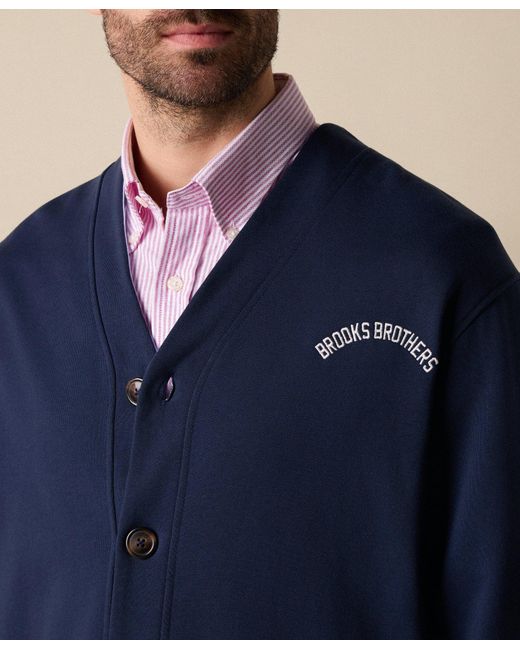 Brooks Brothers Blue V-Neck Cotton Cardigan With Logo Print for men
