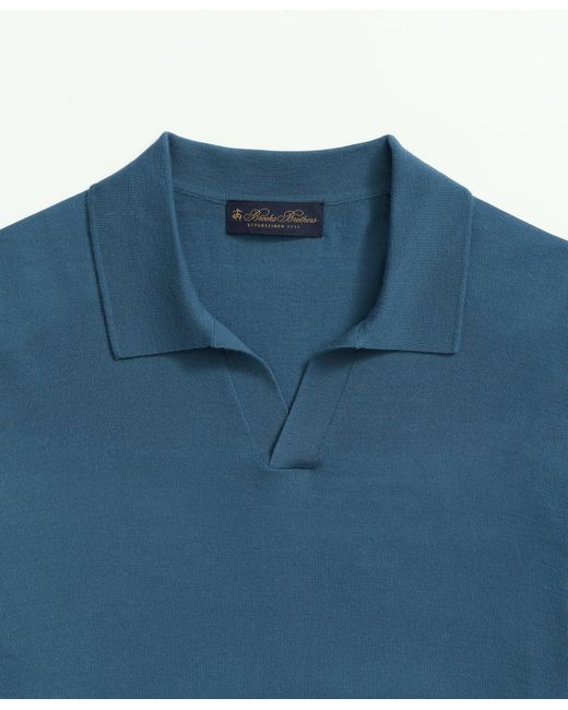 Brooks Brothers Blue Ultra-fine Merino Johnny Collar Sweater for men