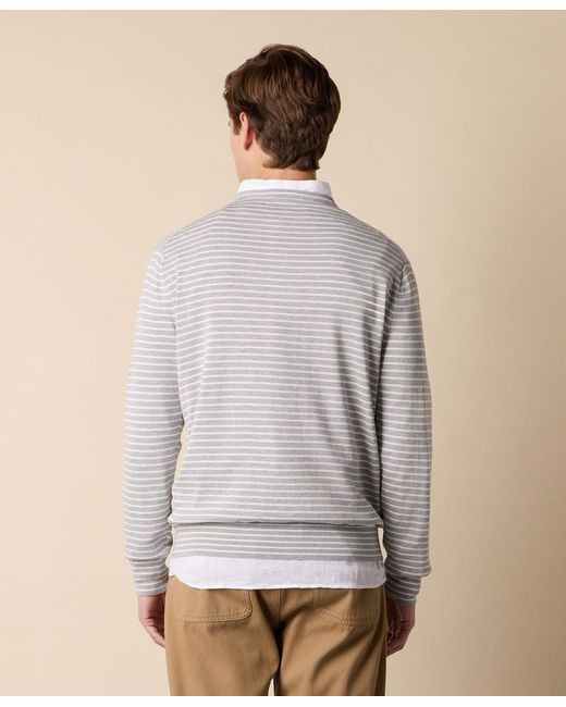 Brooks Brothers Gray Striped Cotton-Silk-Linen Crewneck for men