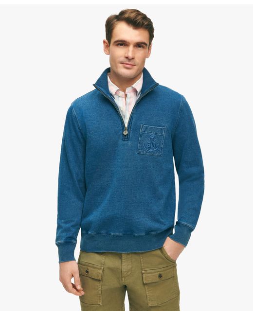 Brooks Brothers Indigoblauer Pullover Aus Baumwolle Mit Kurzem Reißverschluss in Blue für Herren