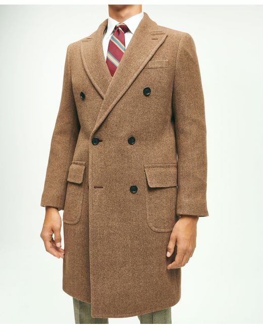 Brooks Brothers Natural Wool Blend Double-faced Double Breasted Herringbone Overcoat for men