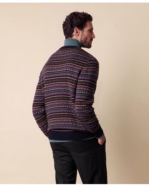 Brooks Brothers Blue Fair Isle Lambswool Crewneck Sweater for men