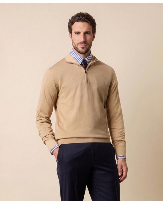 Brooks Brothers Natural Merino Wool Half Zip Sweater for men