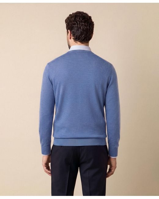 Brooks Brothers Blue Merino Wool Crewneck Sweater for men
