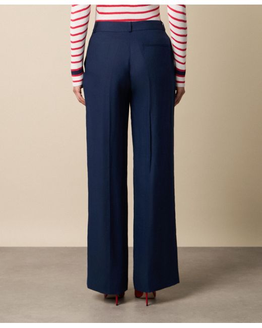 Brooks Brothers Blue Wide Leg Tailored Linen Trousers