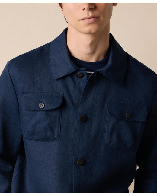 Brooks Brothers Blue Linen Utility Overshirt for men