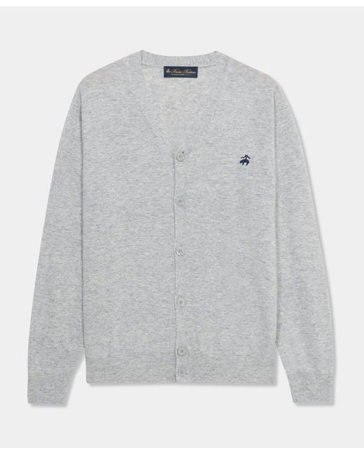 Brooks Brothers Gray Lambswool Cardigan With Logo for men