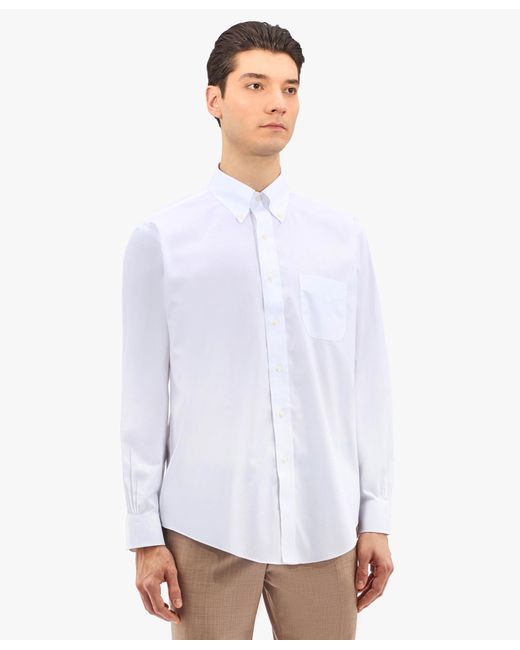 White Traditional Fit Stretch Supima Cotton Non-iron Dress Shirt With Button-down Collar Brooks Brothers de hombre