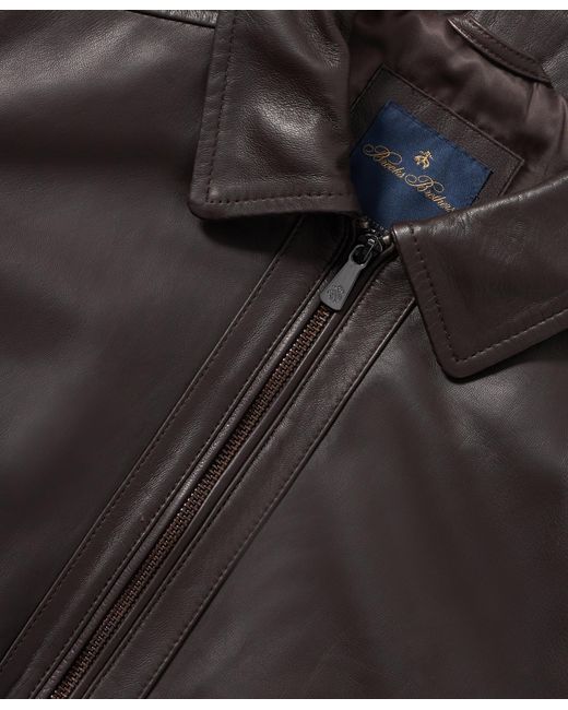 Brooks Brothers Black Leather Bomber Jacket for men