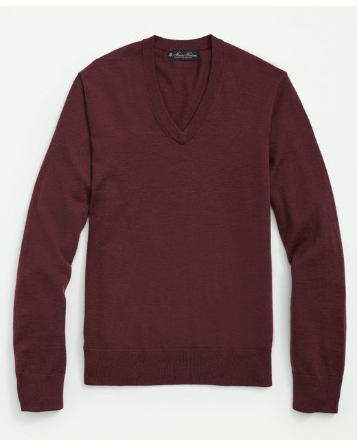 Brooks Brothers Purple Big & Tall Fine Merino Wool V-neck Sweater for men