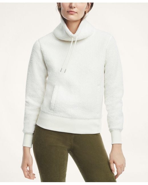 Brooks Brothers Teddy Fleece Cowl Neck in White